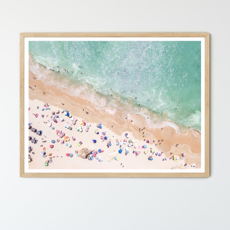 Pastel Beach FRAMED Wall Art, Modern Large Poster, Aerial Beach Photography Framed 