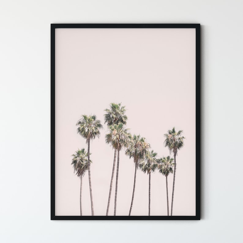 Blush Pink FRAMED Palm Tree Wall Art Minimalist Beach Prints Etsy
