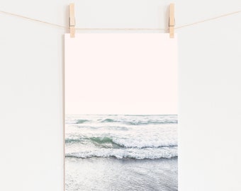 Ocean Art Print, UNFRAMED ARTWORK, Modern Blush Pink Beach Decor, Pastel Photography Art