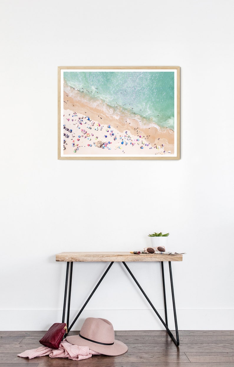 Pastel Beach FRAMED Wall Art, Modern Large Poster, Aerial Beach Photography Framed image 2