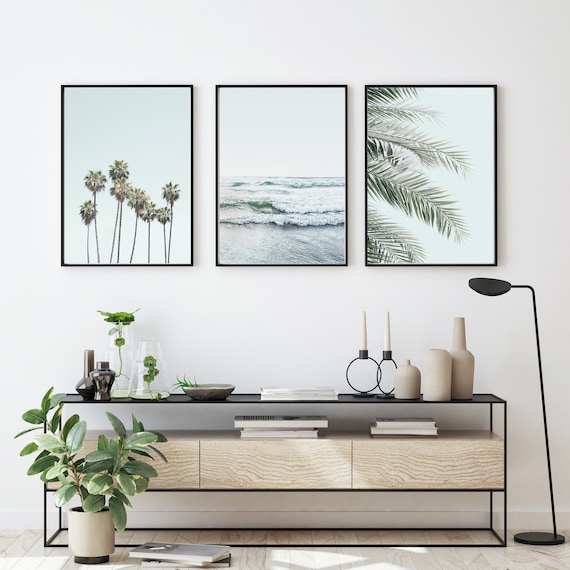 Blue Beach Print Set, UNFRAMED ART, Minimalist Beach Art, Calming Beach Art, Boho Coastal, Surfer Decor, Above Couch Art, Printed Shipped