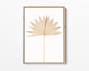 Neutral Palm Leaf Photography Framed Canvas Wall Art, Stretched Canvas , Beige Wall Art, Cactus Print, Boho Botanical Art, Oversized Art