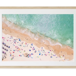 Pastel Beach FRAMED Wall Art, Modern Large Poster, Aerial Beach Photography Framed image 1