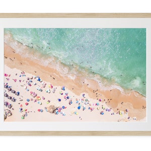 Pastel Beach FRAMED Wall Art, Modern Large Poster, Aerial Beach Photography Framed image 1