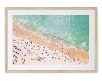 Pastel Beach FRAMED Wall Art, Modern Large Poster, Aerial Beach Photography Framed