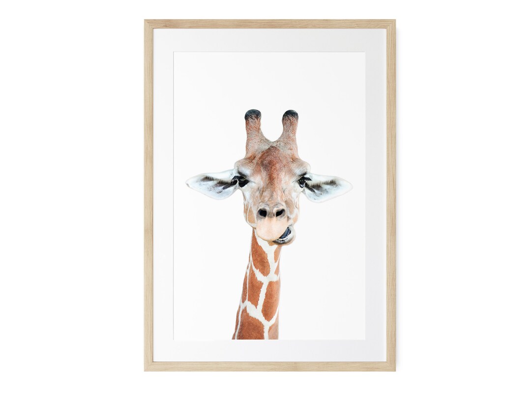 Giraffe Framed Wall Art Print, Happy Peekaboo Animal, Framed Art