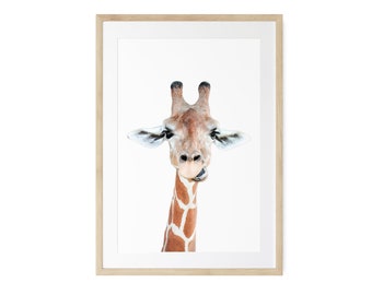 Giraffe Framed Wall Art Print, Happy Peekaboo Animal, Framed Art, Framed Animal Prints, Modern Animal Print, Funny Animal Prints,