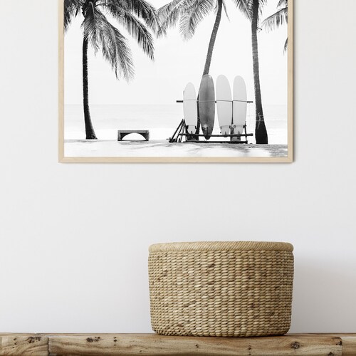 Surfboard FRAMED Wall Art Black and White Beach Photography Etsy