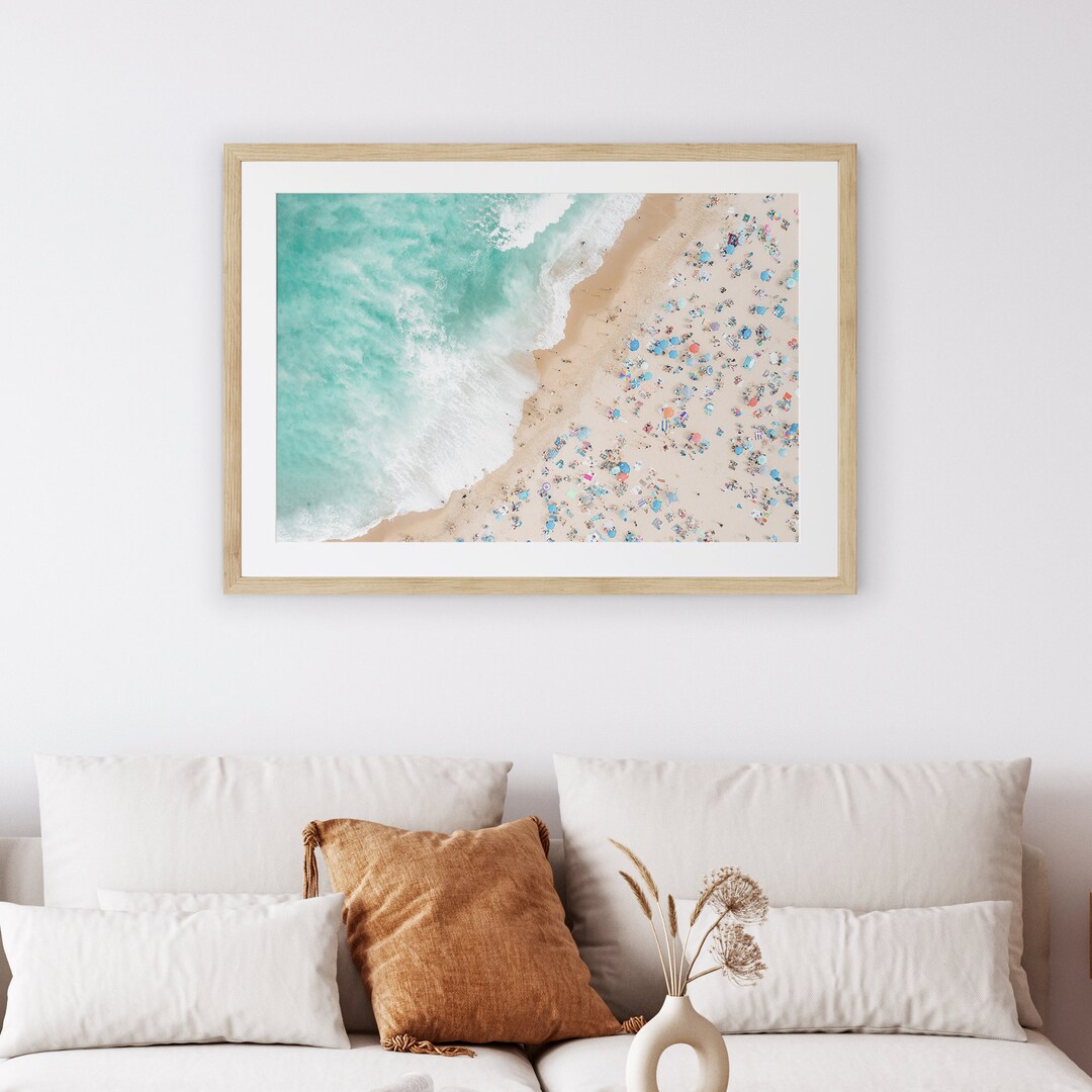 Coastal Aerial Beach Wall Art, Beach Framed Prints, Busy Beach Prints