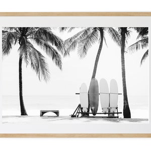 Framed surfboard wall art, ( acrylic glass), landscape wall decor, black and white beach photography