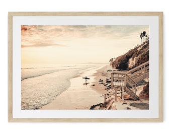 California Beach Print, Framed surfboard wall art, Unframed Art Prints  Landscape wall decor, Surfer Gift, Large Framed Wall Art,