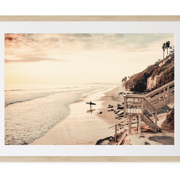 California Beach Print, Framed surfboard wall art, Unframed Art Prints  Landscape wall decor, Surfer Gift, Large Framed Wall Art,