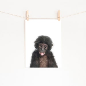 Baby Monkey Gorilla Print, UNFRAMED Art Print, Safari Nursery Prints, Peekaboo Animals,