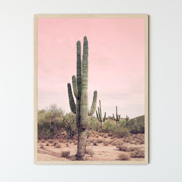 Blush Pink FRAMED Desert Cactus Wall Art, Large Frame, Modern Poster Framed, Desert Photography