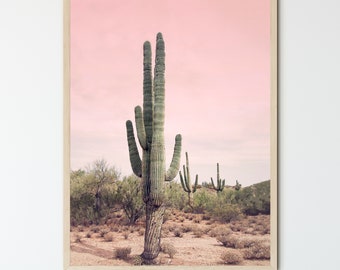 FRAMED Blush Pink Desert Cactus Print, Wall Art, Boho Home Decor