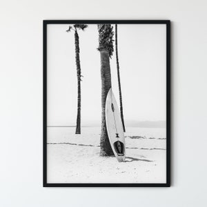 Surfboard FRAMED Wall Art, Black and White, Beach Photography