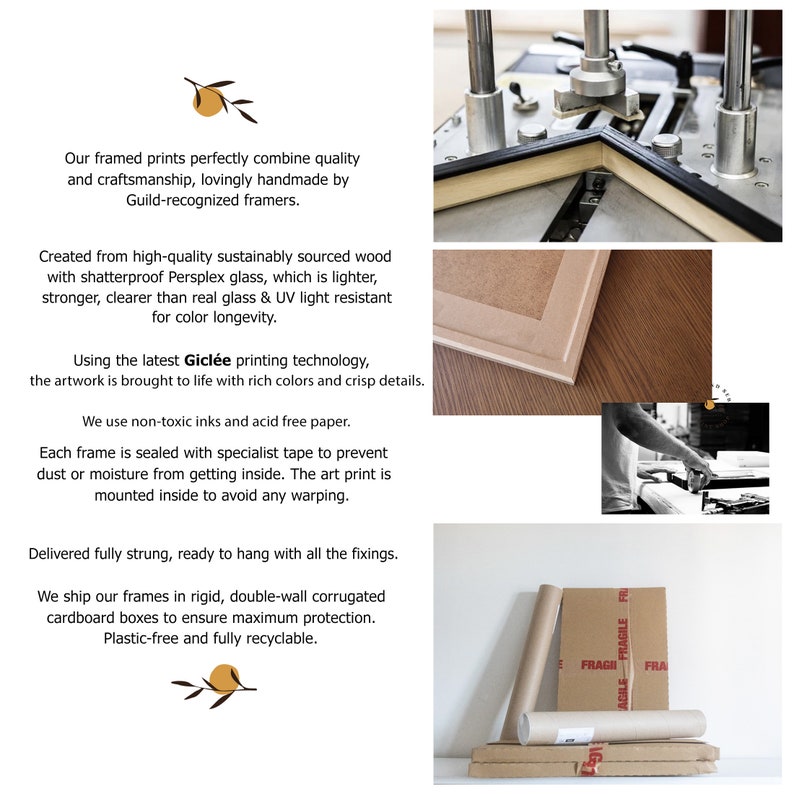 May include: A framed print with a black frame and a white mat. The print is mounted inside the frame and is protected by a clear, shatterproof Persplex glass. The frame is made from sustainably sourced wood and is ready to hang with all the fixings. The print is packaged in a double-wall corrugated cardboard box for maximum protection.
