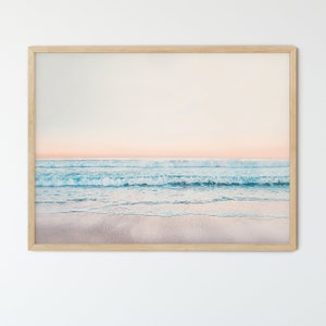 Blush Sonnenuntergang und Meer Druck gerahmtes Poster, Ocean Prints, Strand Wandkunst