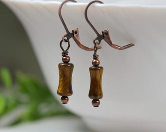Pendientes colgantes marrones elegantes / Joyería hecha a mano sin níquel