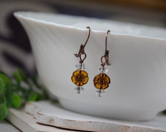 Pendientes de cuentas de flores marrones: pendientes colgantes de cristal sin níquel