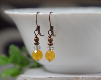 Pendientes colgantes de cuentas de color amarillo limón hechos a mano (sin níquel)