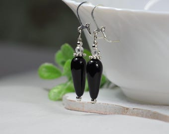 Elegantes pendientes colgantes negros, pendientes de boda llamativos sin níquel