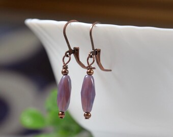 Pendientes de cuentas moradas, joyas sin níquel color lavanda, elegantes pendientes colgantes