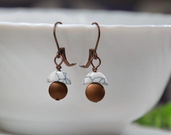 Pendientes de cobre con forma de luna blanca, pendientes colgantes sin níquel