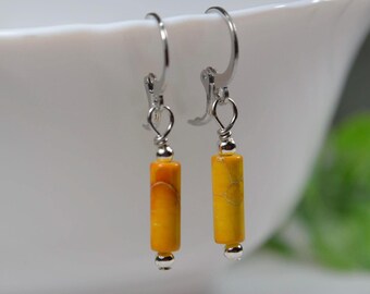 Pendientes de cuentas de color amarillo brillante, joyería delicada sin níquel