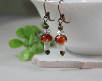 Joyería Boho Natural, Pendientes de Cuentas de Vidrio con Forma de Hongo, Pendientes Hechos a Mano sin Níquel