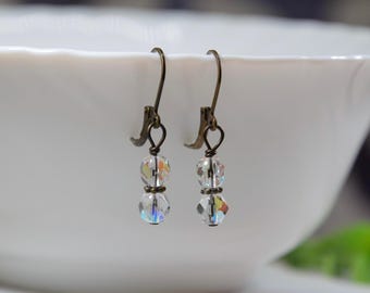 Pendientes colgantes de cuentas de cristal: pendientes minimalistas de bronce