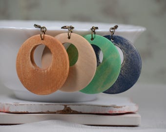 Pendientes de madera teñida de colores, sin níquel, estilo primavera-verano