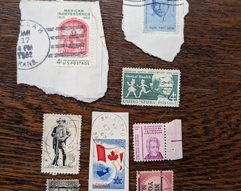 Vintage Stamp Lot – 1900s–1960s US & International Used Stamps for Crafting / Collecting