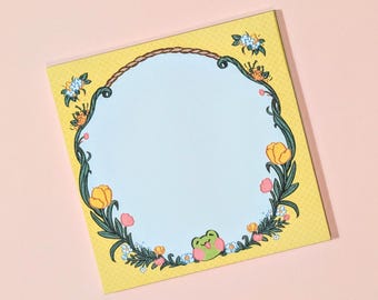 Rani the Froggie: Floral Wreath 3in. Sticky Note || Kittygorian Original