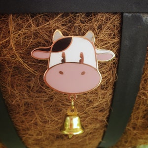 SoS Golden Cow | Brass Enamel Pin | 1.5 inch with Bell attachment