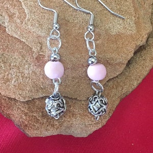 Vintage Bead Earrings, Handmade Silver Plated Earrings, Pink Ceramic beads earrings,Ear wire Earrings, Gift for Her 004