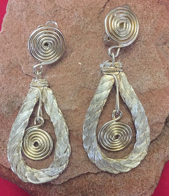 Vintage Braided copper wire Earrings,vintage 1970… - image 1