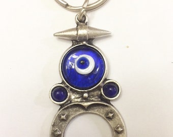 Horse Shoes Key ring, Silver horse shoe, Lucky horse shoe keyring, blue evil eye keyring, Horse shoe Keyring