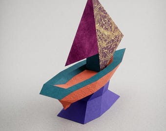 3D Sailboat Papercraft SVG Template, Low Poly Paper Boat Pattern for Cricut ScanNCut, DIY Sailing Ship Sculpture, Studio3 Digital File