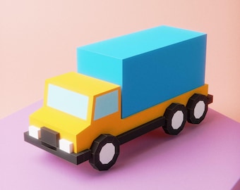 Projeto de modelo em papel de caminhão semirreboque em 3D (SVG, PDF)