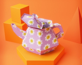 3D craft Teapot PDF File, 3D Paper Tea Pot PDF Cut File | Tea SVG Cricut | 3D Treat Box/Gift Box for Mother Svg | Instant Digital Download