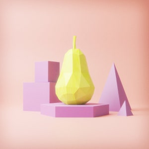 Modello PDF stampabile fai da te pera di carta - Design pera papercraft, creazione di carta con frutta pera 3D, modello di carta alimentare / low poly