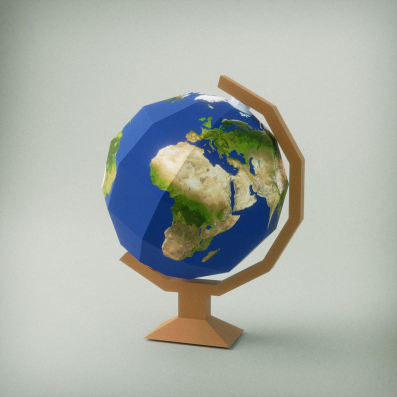 3D Earth Papercraft Template | Diy Low Poly Globe Model | PDF BMP ...