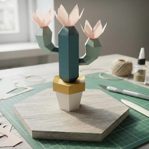 3D Cactus Papercraft in a Pot flower Diy Papercraft, Silhouette DXF, Printable pattern, SVG Cutting model, PDF, Decor for home and office.