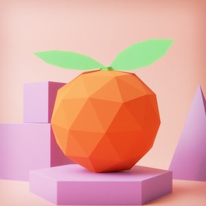 Modello PDF stampabile fai-da-te di carta arancione - Papercraft ORANGE Design, creazione di carta con frutta 3D, modello di carta alimentare / low poly Svg per cricut