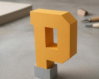 3D Letter P SVG Papercraft Pattern, DIY Geometric Monogram Template, Craft File for Cricut Silhouette, Paper Folding Art, Initial Wall Decor