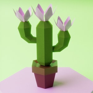 Créations 3D de cactus dans un pot de fleurs Créations artisanales en papier, Silhouette DXF, modèle imprimable, modèle de découpe SVG, PDF, décoration pour la maison et le bureau.