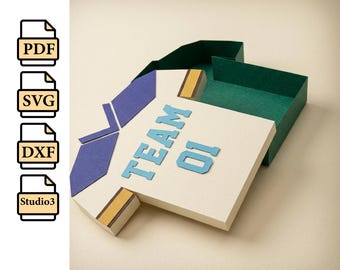 3D T‑Shirt Gift Box Papercraft Template | DiY Sports Jersey Model | SVG PDF DXF Studio3 Cutting Files Compatible with Cricut & silhouette