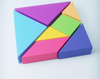3D Tangram Puzzle Cube Papercraft – SVG, PDF, DXF, Studio3 Template for DIy Paper Model | Fun Geometric Craft