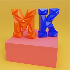 Letras 3D de la A a la Z, letras de papel, alfabeto de baja poligonización, decoración para el hogar, escultura de letras, plantilla PDF, dxfLetter, plantilla troquelada SVG